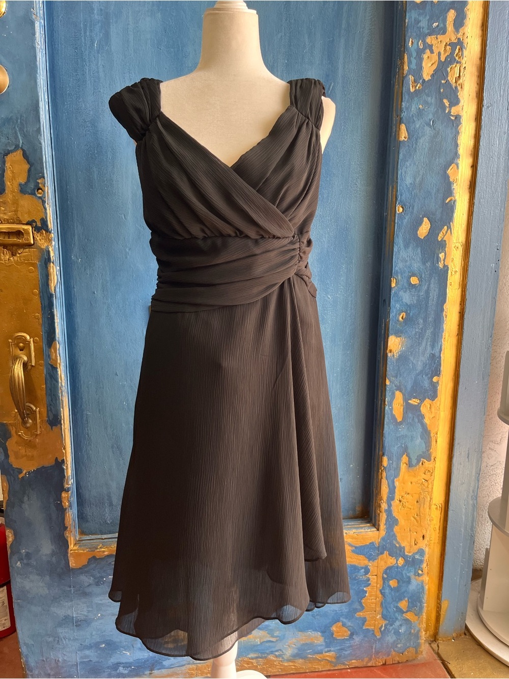 Black Wrap-Style Sleeveless Mini Dress